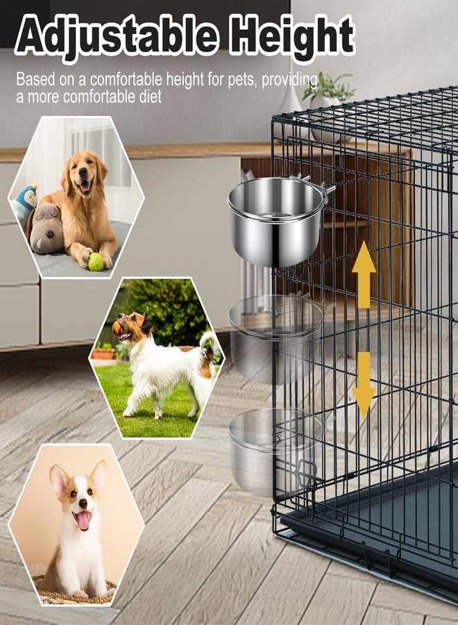 MultiOutools Crate Dog Bowls, Removable Stainless Steel Dog Bowl for Food and Water, Pet Kennel Hanging Food Water Feeder Station for Small/Medium/Large Pets, (7.1"x2.6" & 6.3"*2.4", Silver) - Image 3